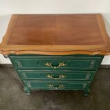 Solid wood chest of drawers restyled with patinated pine forest green