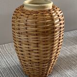 Stoneware and rattan vase
