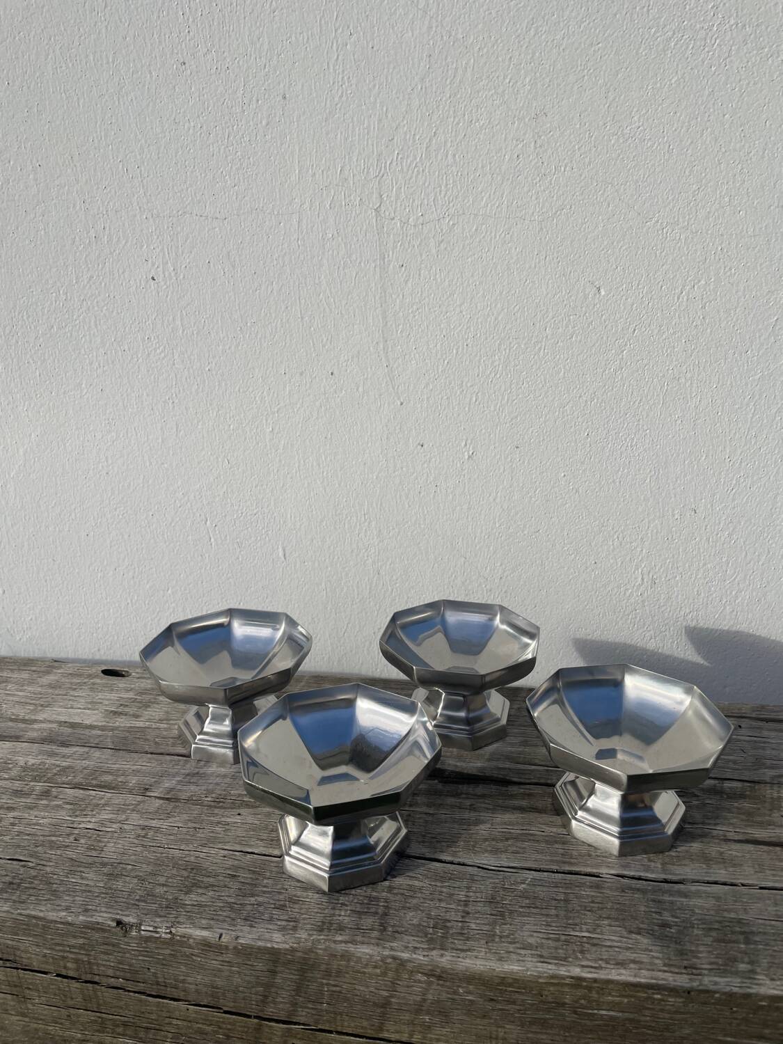 4 stainless steel cups 1970 signed Couzon