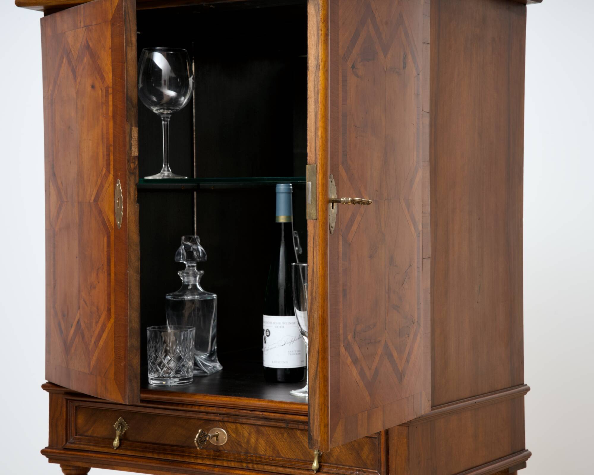 Neo-Baroque German Walnut Cocktail Cabinet, 1900s