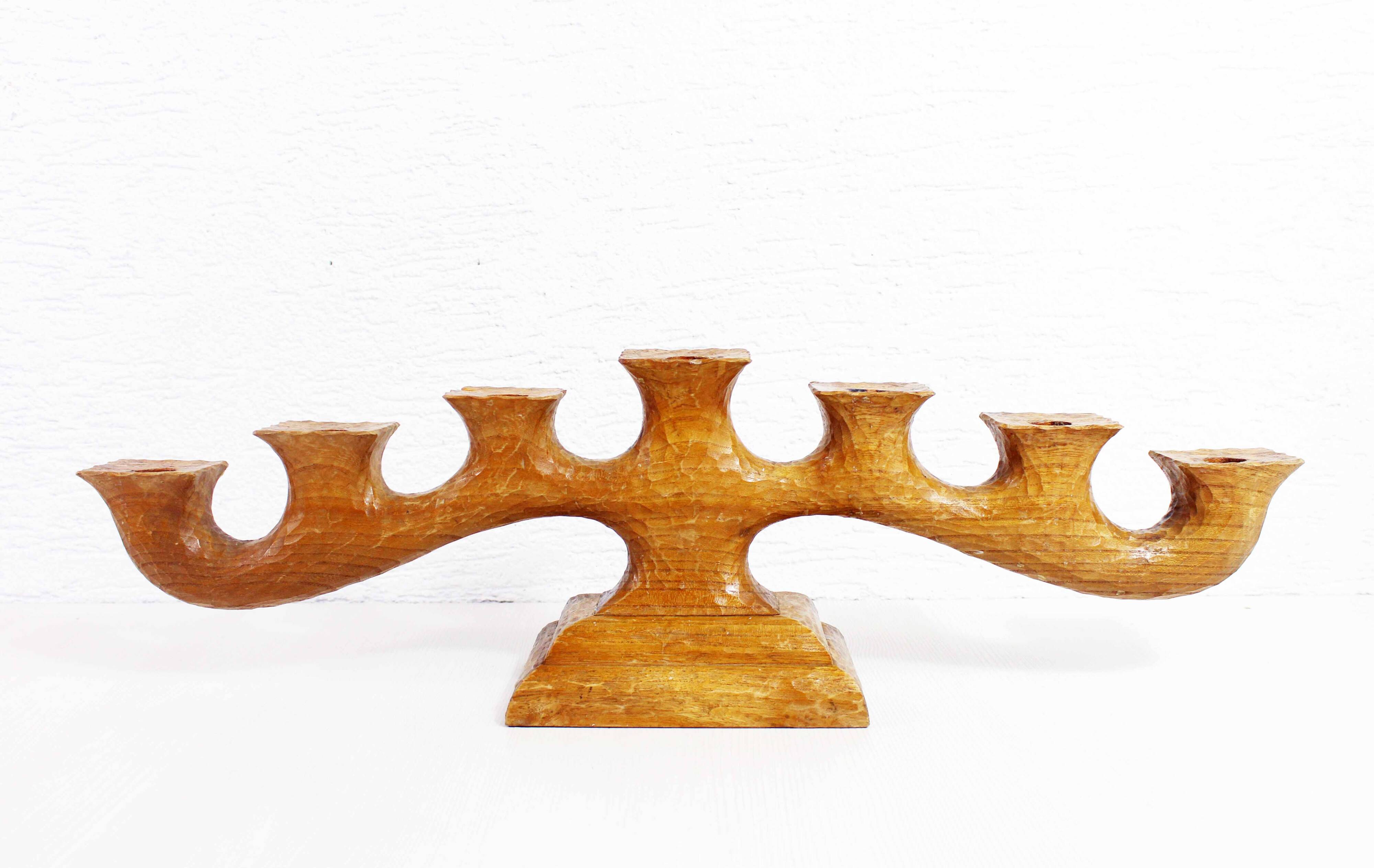 Anthroposophical candle holder in carved wood