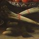 Old painting of still life with fish and snails, oil on canvas from the 1600s.