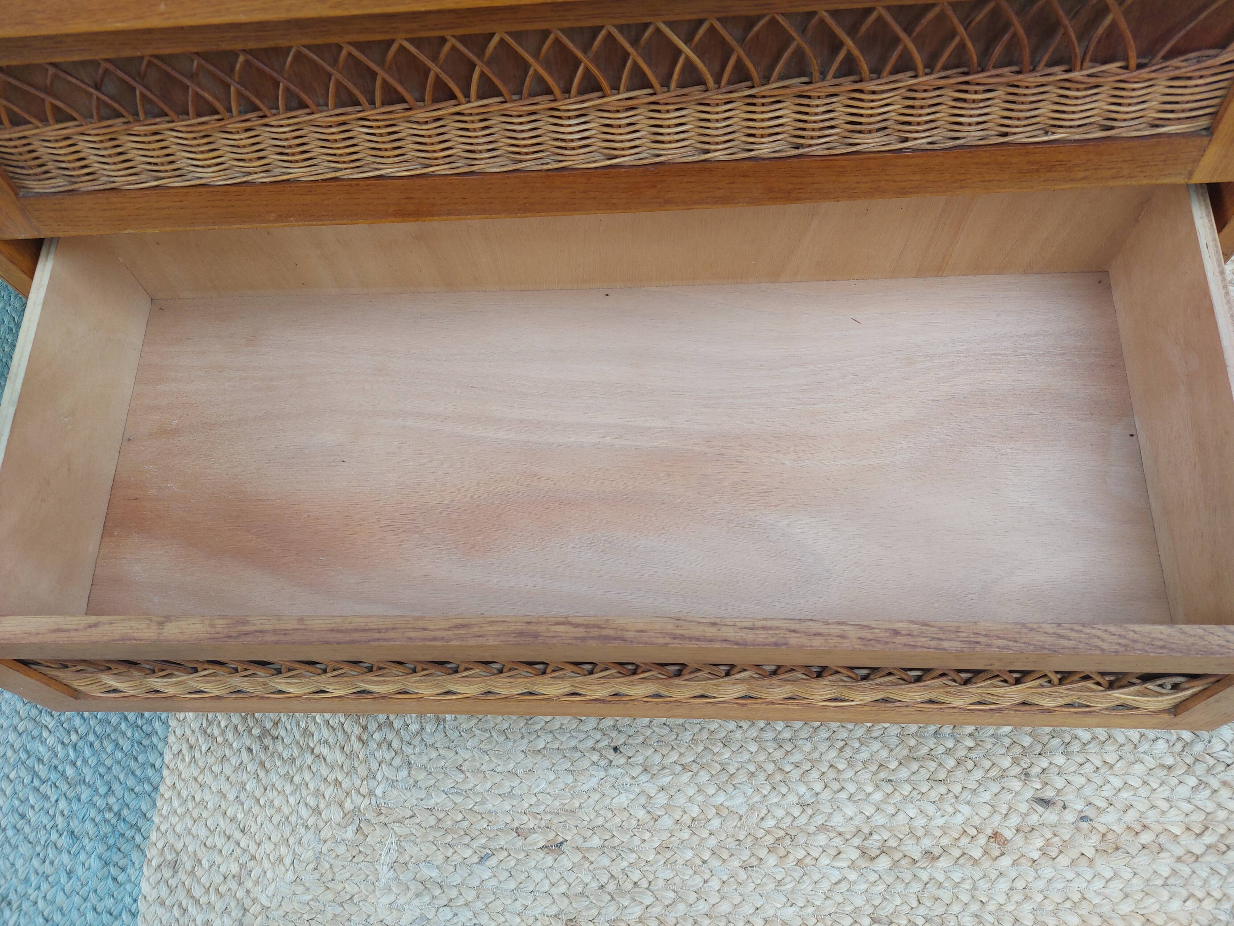 commode pieds compas, osier, vintage