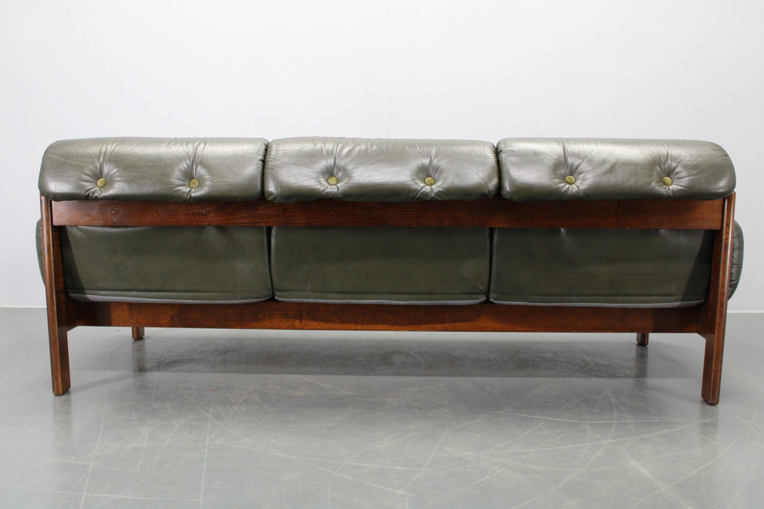Mid-century Czechoslovak green leather sofa, 1970s