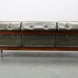 Mid-century Czechoslovak green leather sofa, 1970s