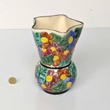Multicolored Vallauris vase in polychrome earthenware with bas-relief decoration of colored flowers