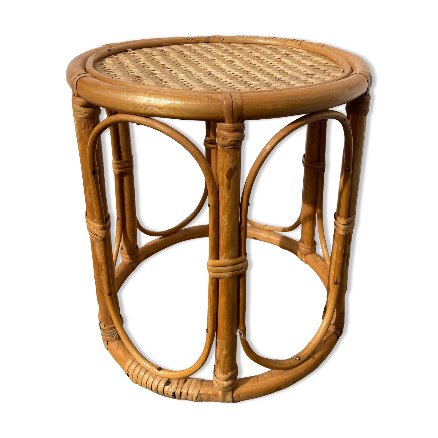 Table tasse d’appoint en rotin chevet guéridon en osier vintage ronde