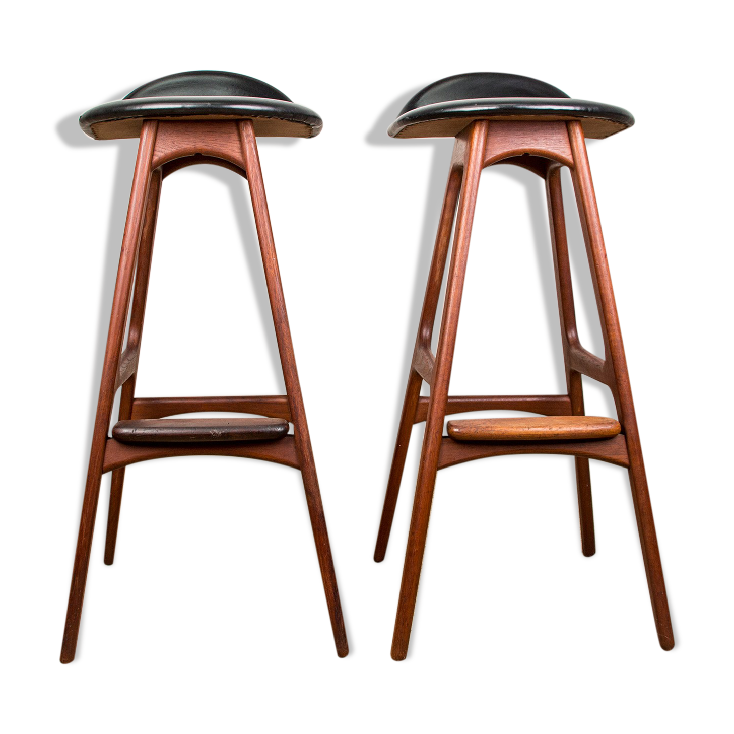 Pair of danish high stools in teak and black skaï model od61 by erik buch for oddense .