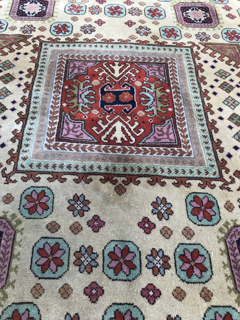 Old hand made square transylvania oriental rug wool 182 x 182
