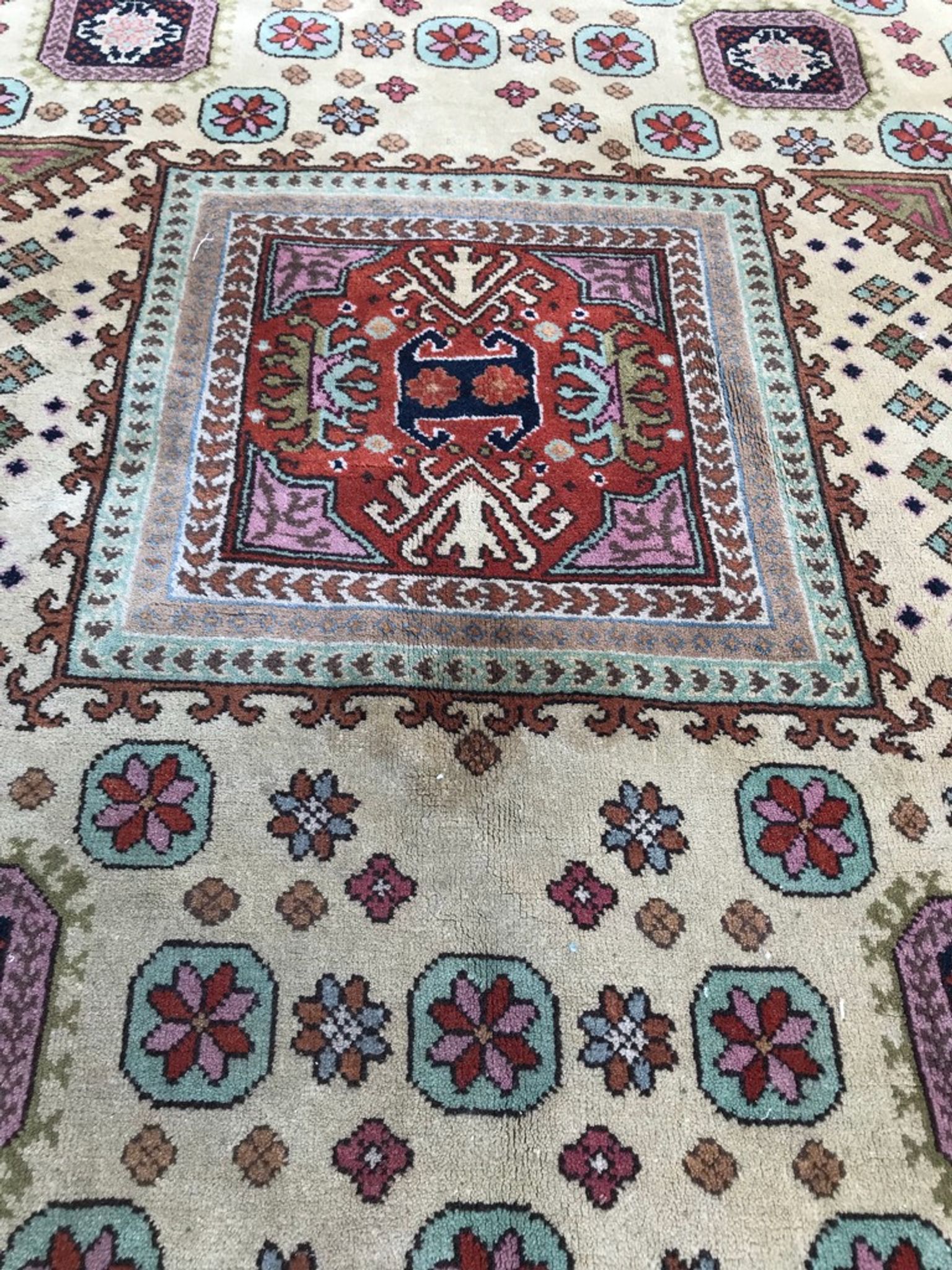 Old hand made square transylvania oriental rug wool 182 x 182