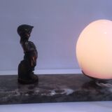 Art Deco bedside lamp night light with marble base and child at work statuette
