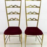 Pair of Mid-Century Modern Italian Brass High Back Chiavari Chairs, 1950s