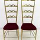 Paire de chaises Chiavari à dossier haut en laiton, style italien du milieu du siècle, années 1950