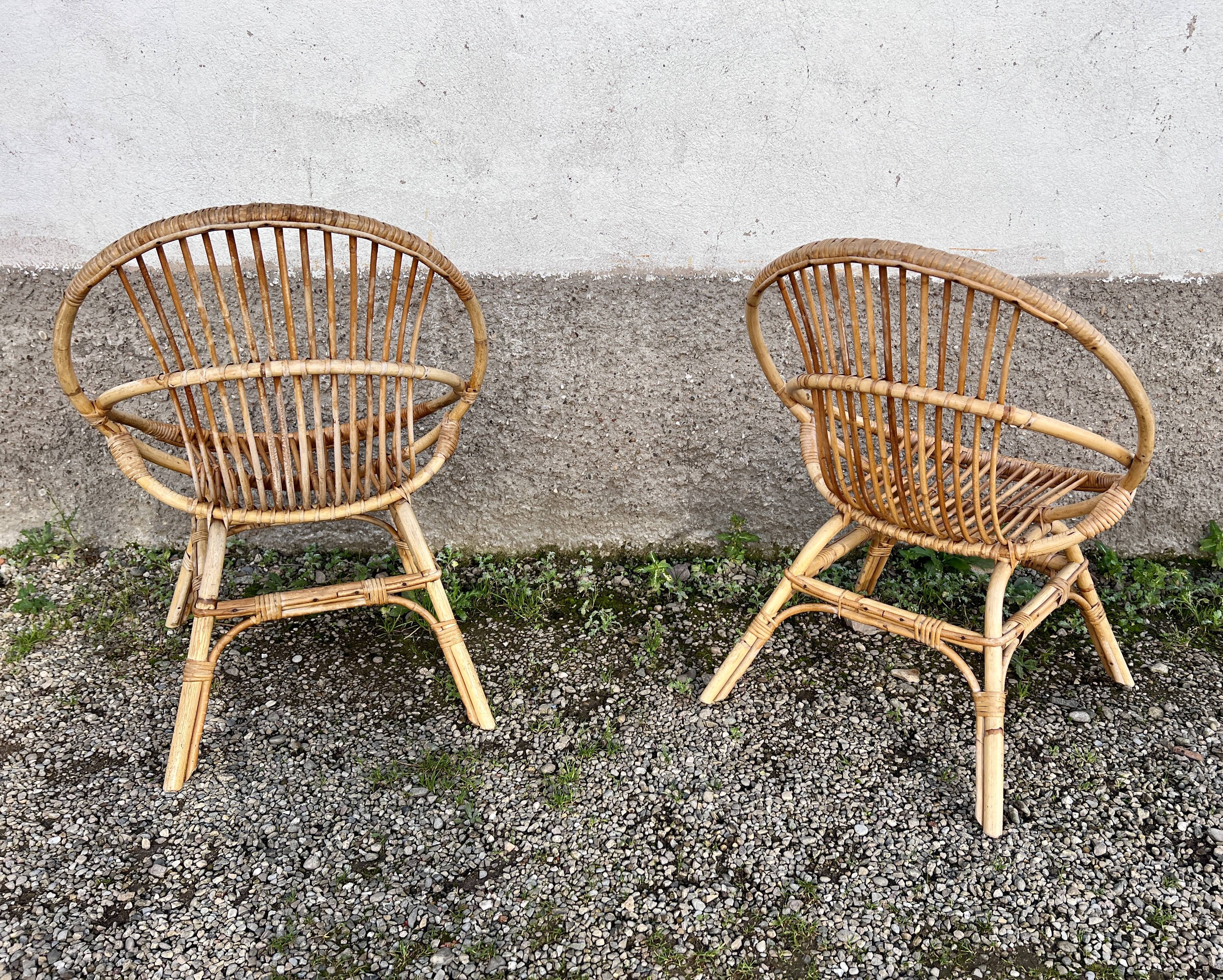 Paire de chaise loveuse fauteuil en rotin bambou 1950