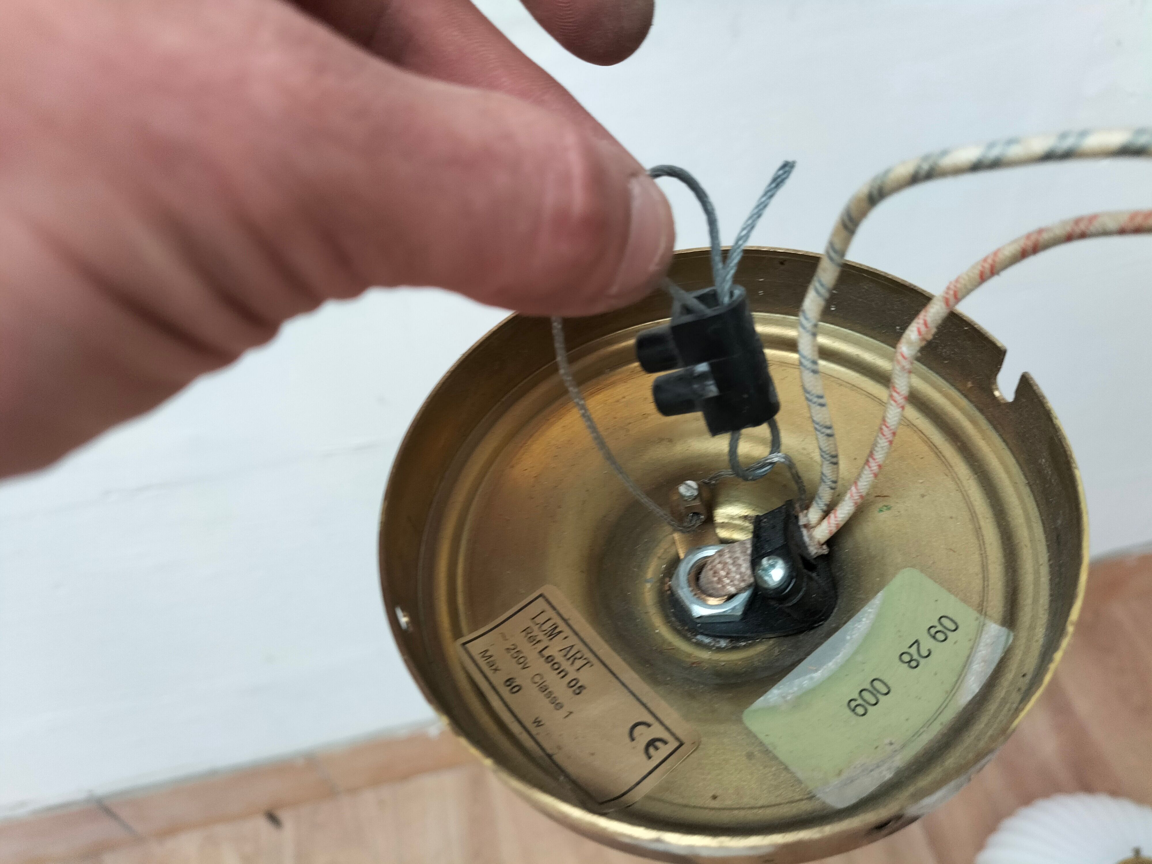 Pair brass and glass chandeliers