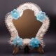 Classic Vintage Venetian Murano Bue Flower Glass Mirror, 1970s