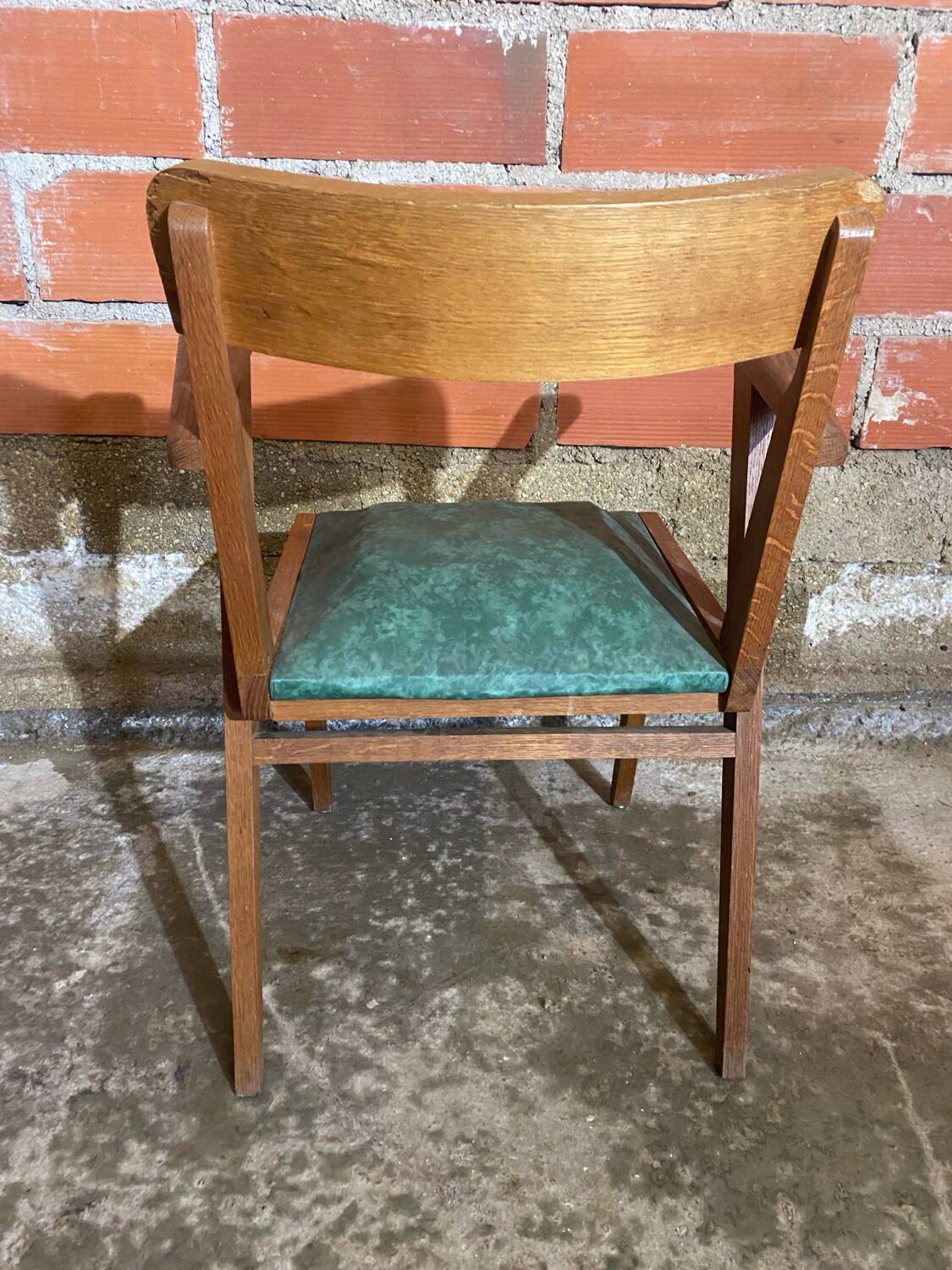 Fauteuil Bridge Ancien Pieds Compas & Skaï Vert Années 1960 Vintage #D