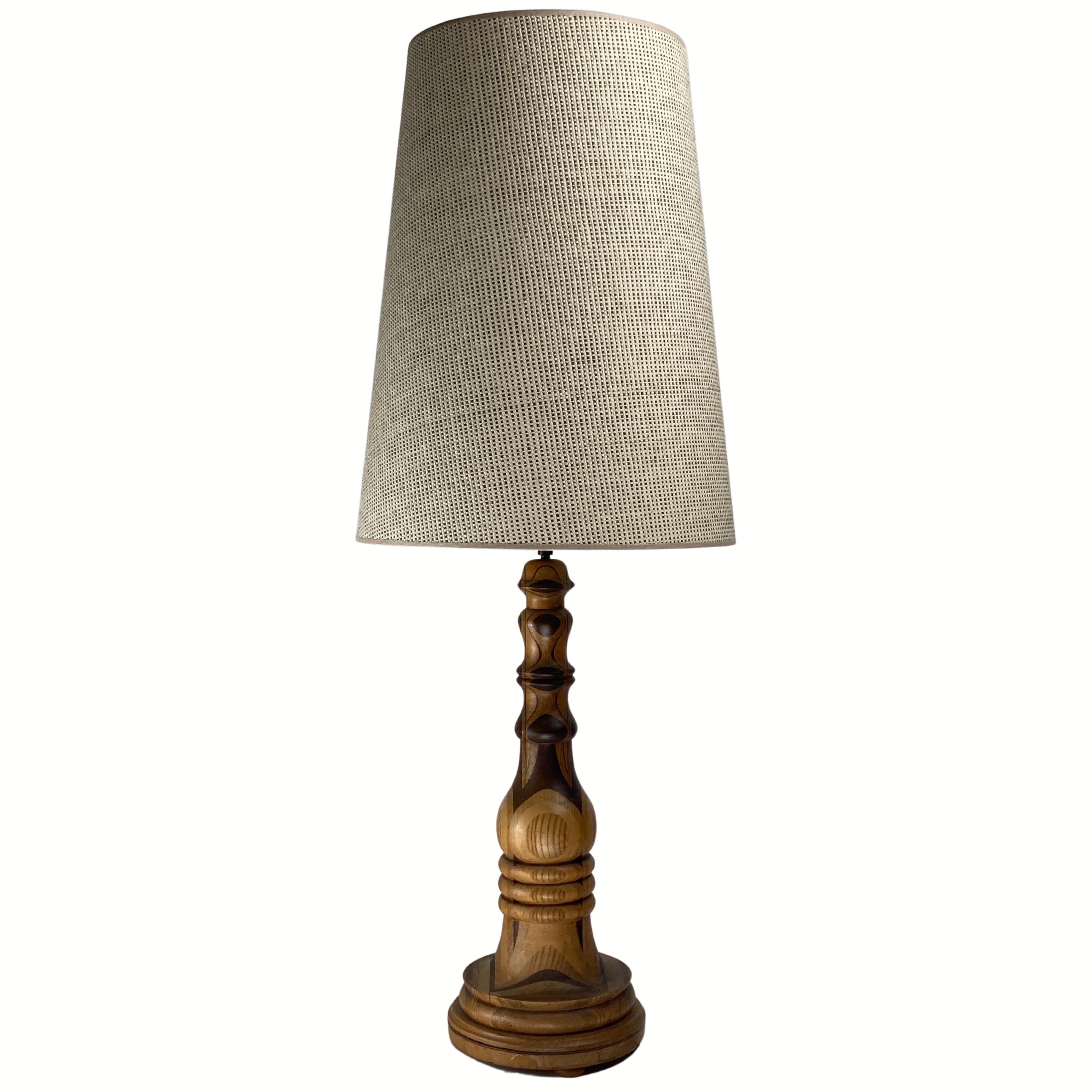 Art Deco Mid-Century Curved Wood Table Lamp, 1950s