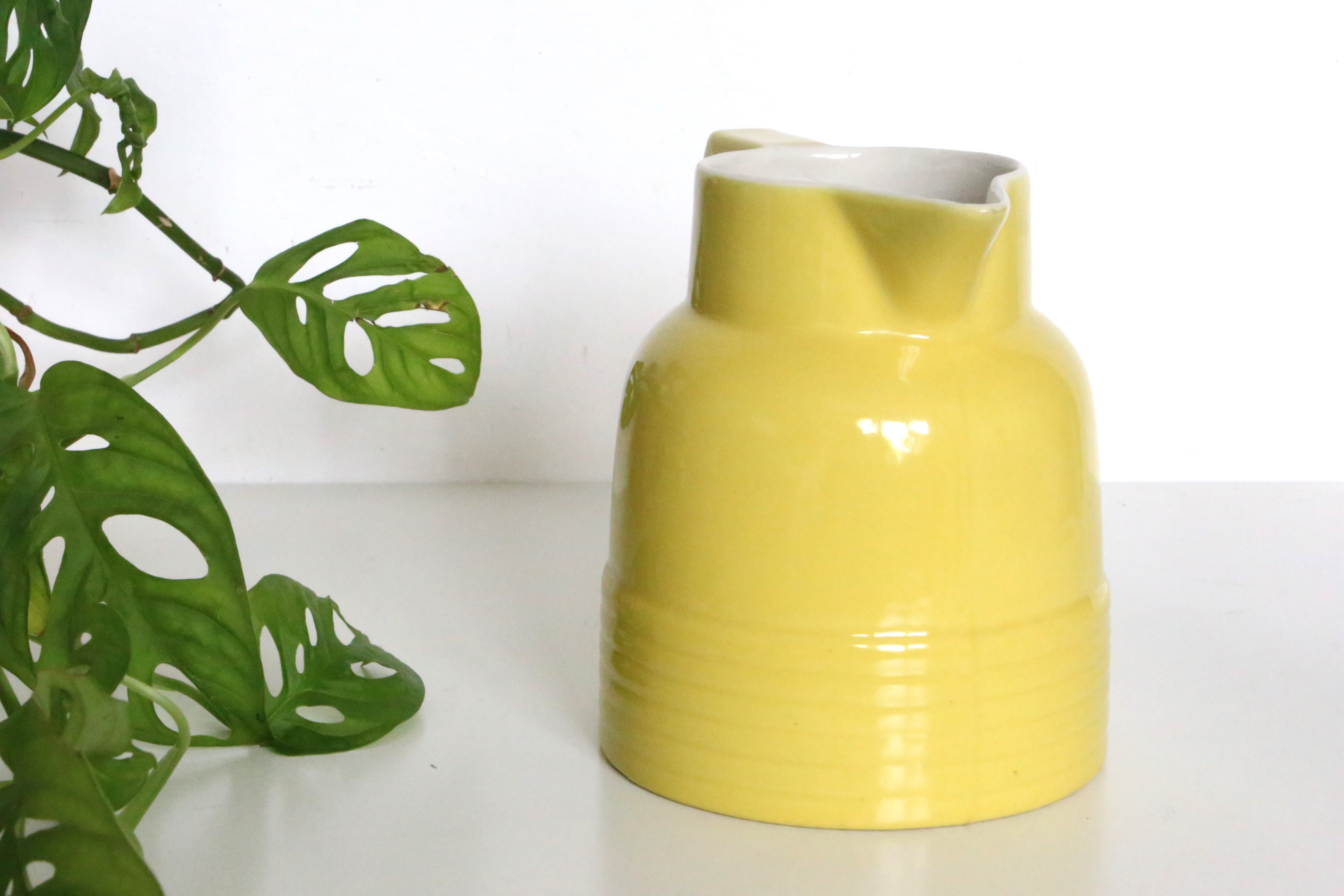 Water pitcher yellow ceramic, 1960s vintage French