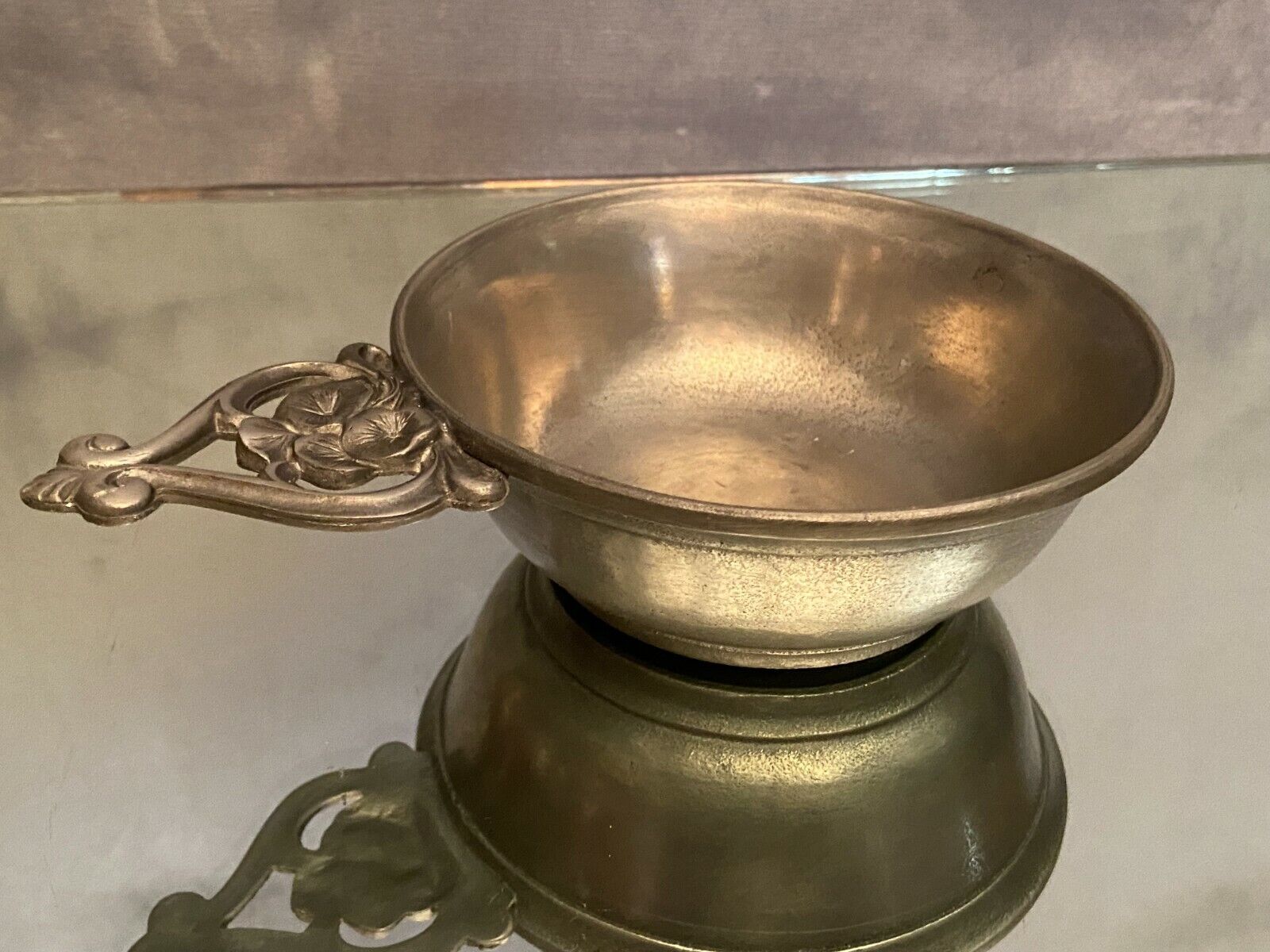 Regency style pewter bowl cup with handle