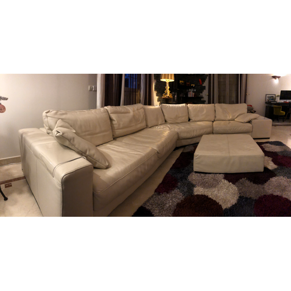 Natuzzi Beige Leather Corner Sofa Pouf Selency Natuzzi Beige Leather Corner Sofa, Beige Leather Tufted Sofa