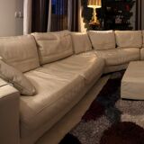 Natuzzi beige leather corner sofa - pouf