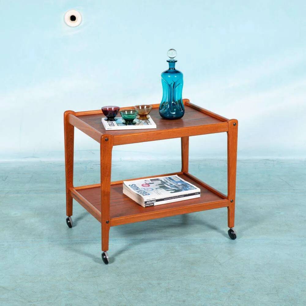 Vintage minimalist service trolley Deen design in teak, bar trolley.