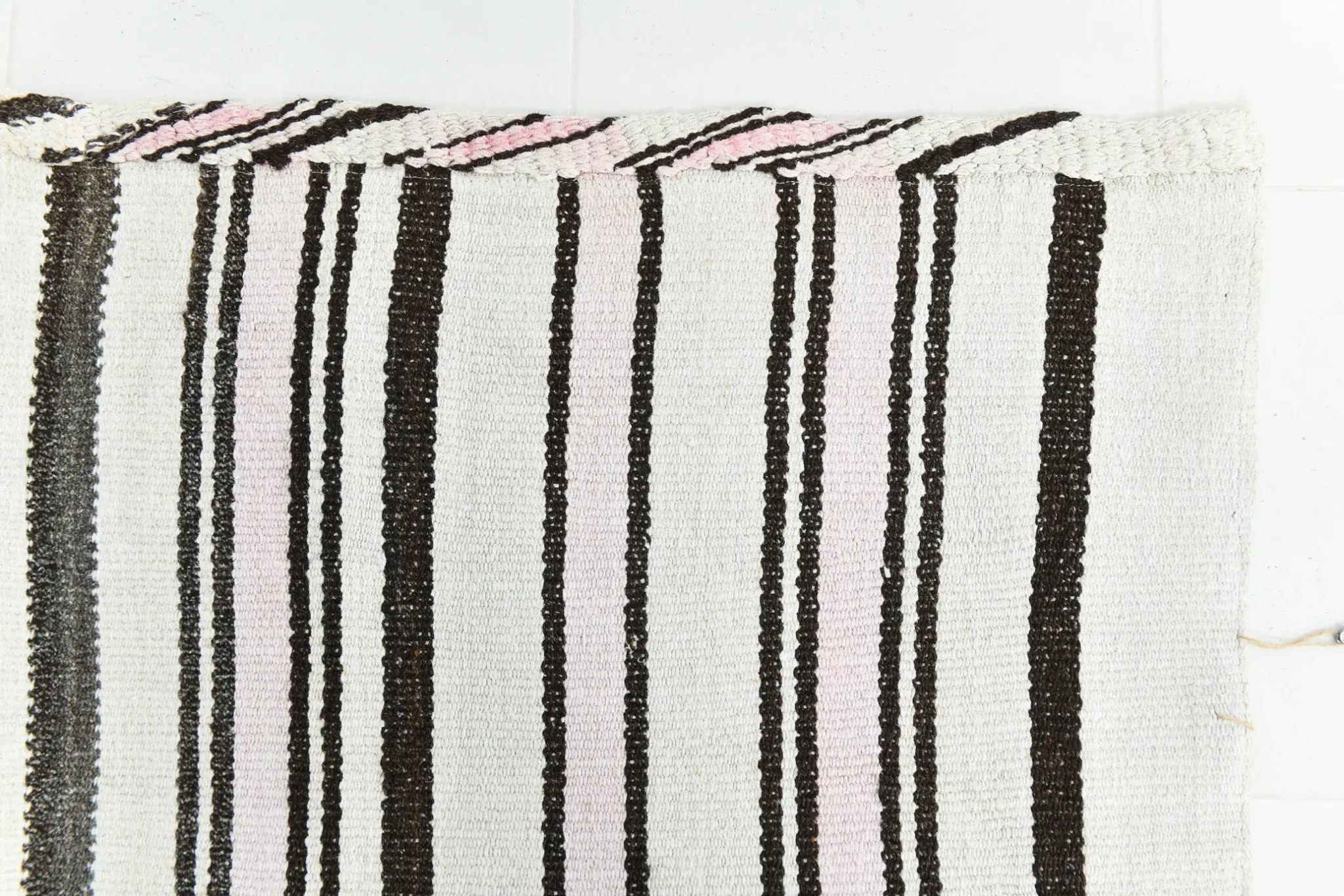 Mid Century Modern Off White & Black Kilim Rug, Bohemian Home Decor Carpet