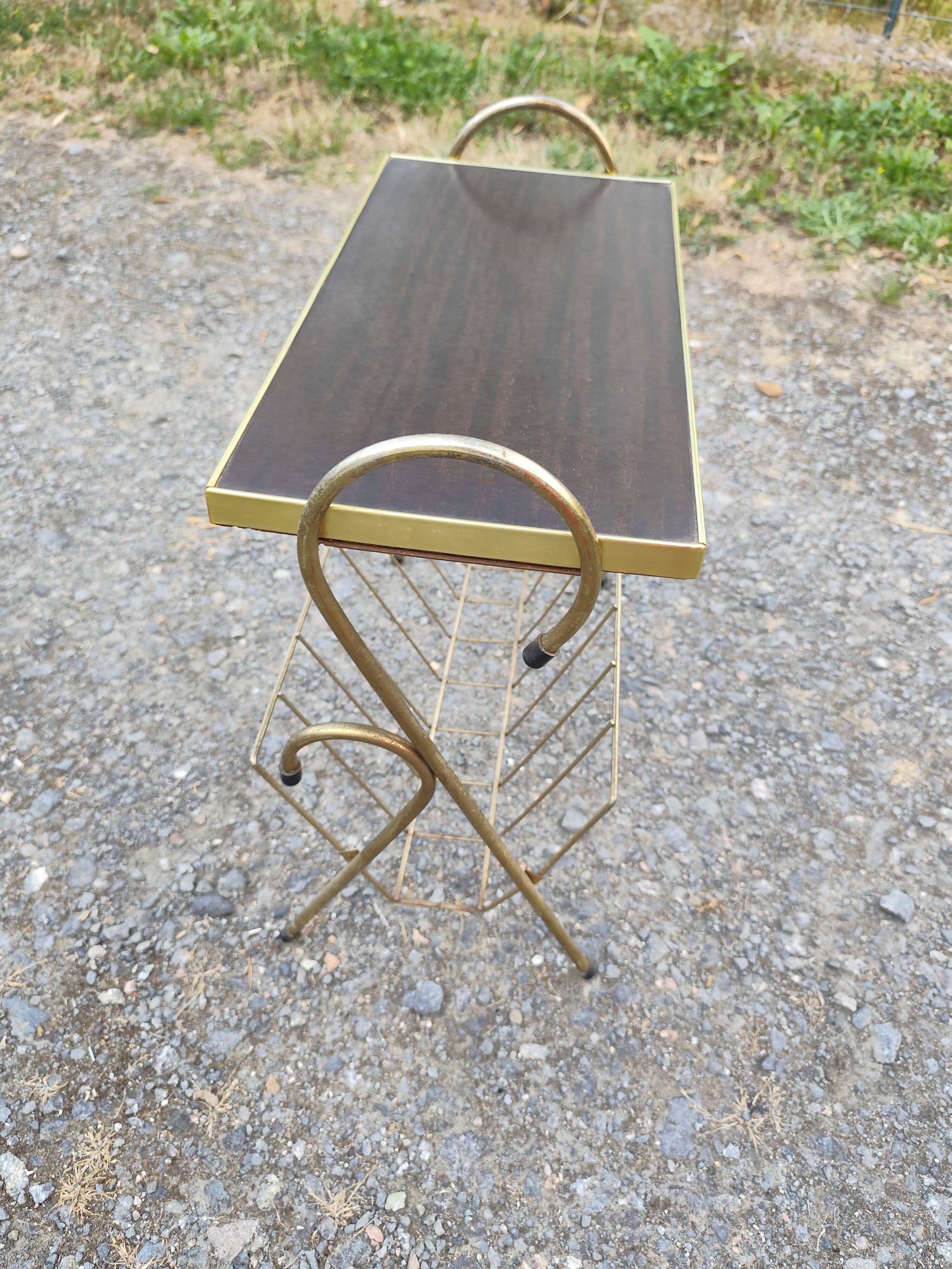 Magazine and document rack, Formica, chrome, gold finish