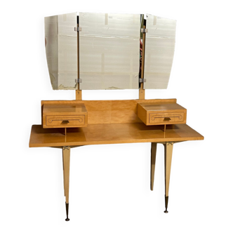 Vintage dressing table 1950 / 1960 with folding and removable mirror: convertible into an office