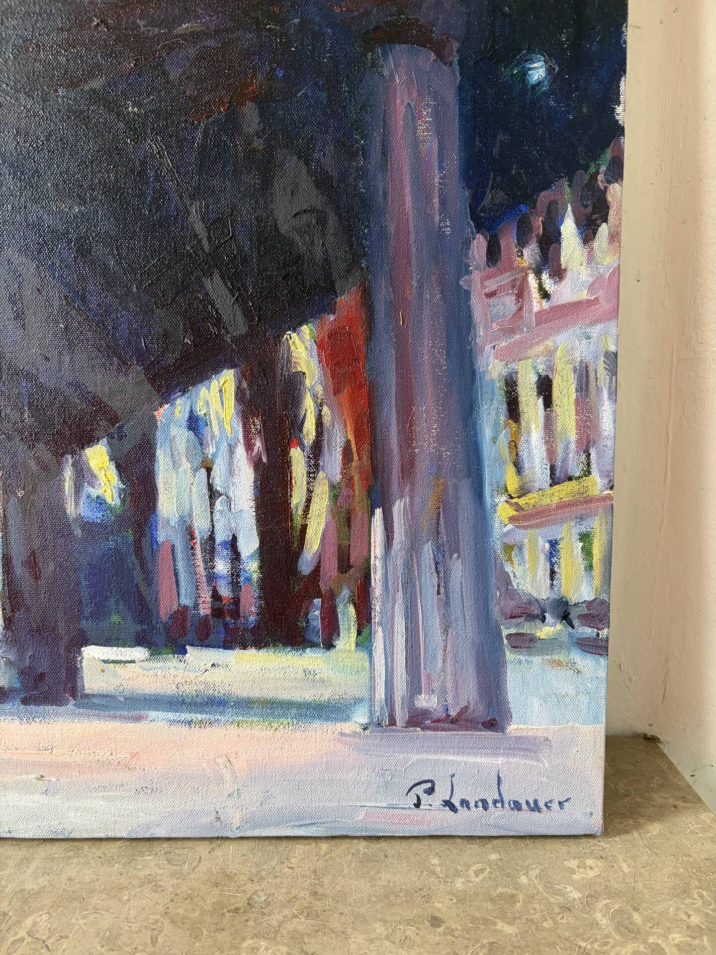 Metro Stalingrad in Paris, oil on canvas signed Patrice Landauer