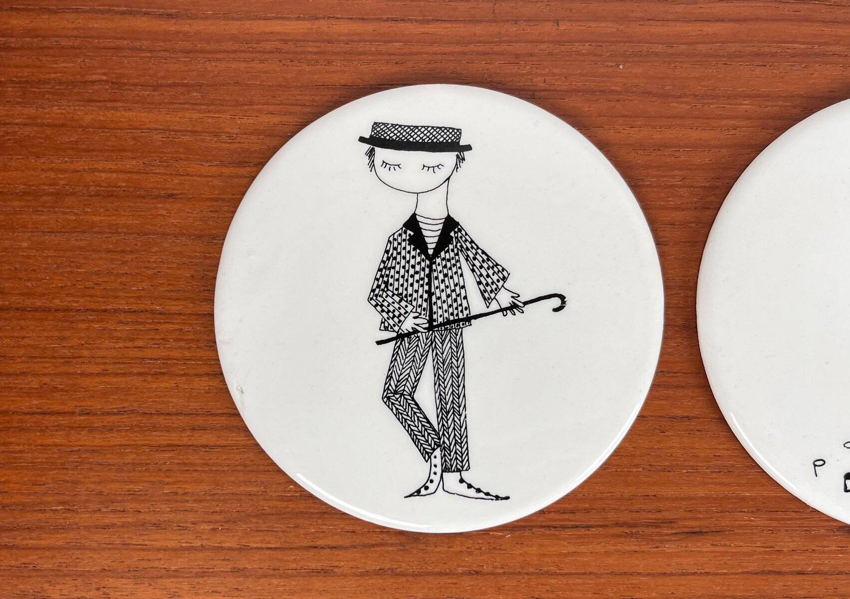 Mid-century ceramic coasters by Bjørn Wiinblad, 1960s, set of 5.