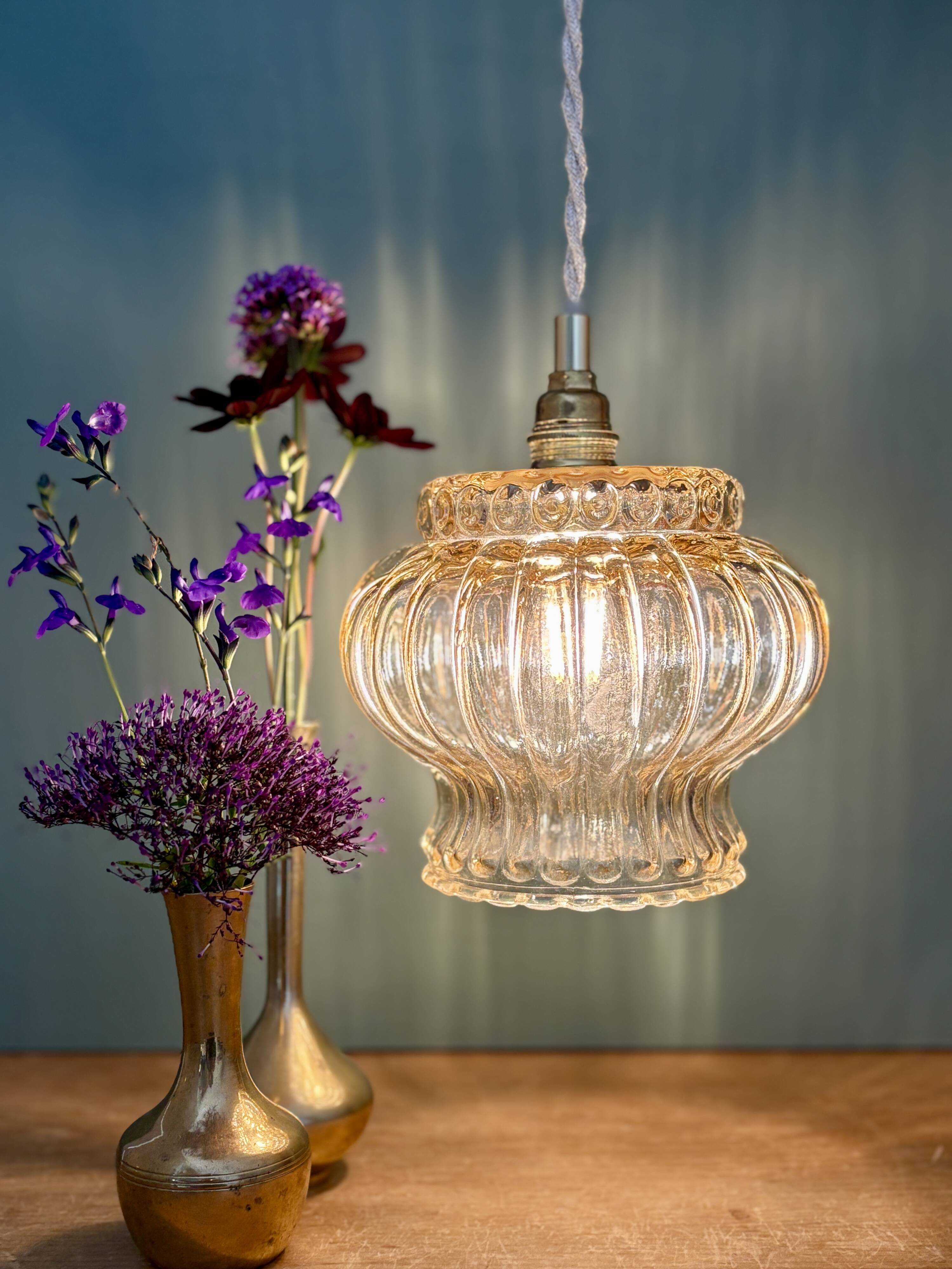 Vintage amber glass globe pendant light