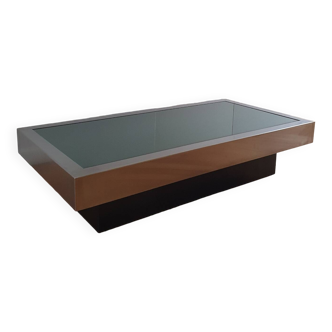 70s coffee table stainless steel smoked mirror glass