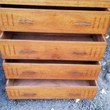 Chest of drawers of the 50s in blond oak compass feet