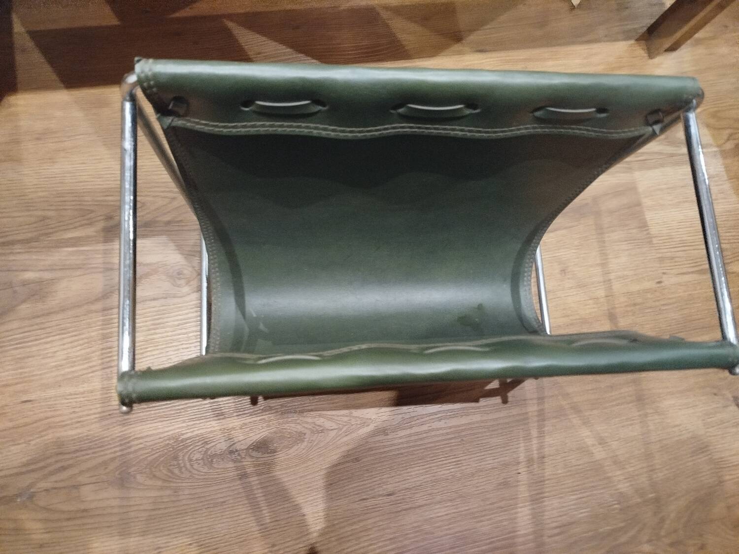 Designer leather magazine rack, 1970s
