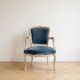 Louis XV cabriolet armchair in blue velvet and patinated wood