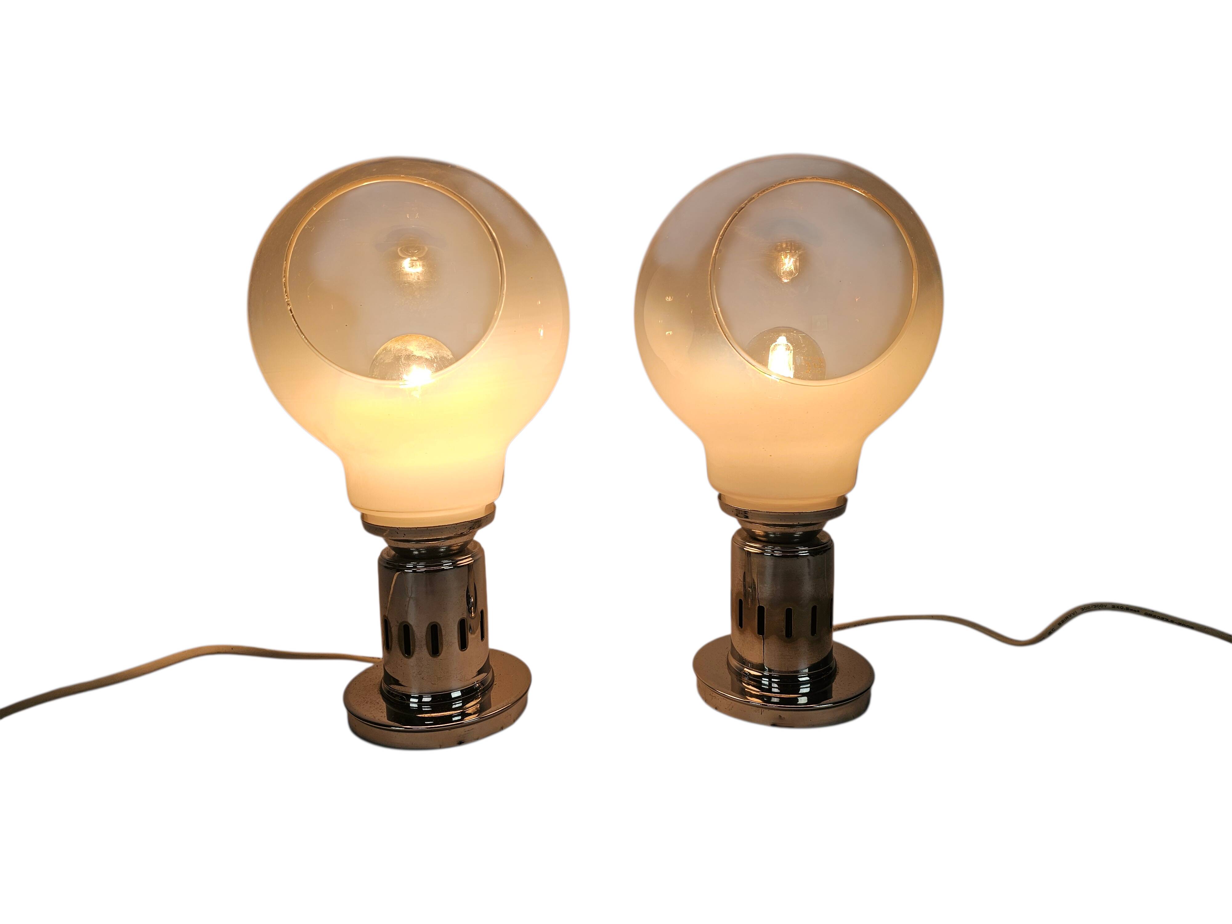Murano - Mazegga - table lamps (2) set - glass - chrome - 60's