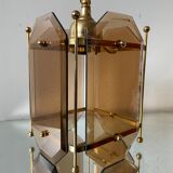 Scandinavian vintage lamp in brass & amber colored glass