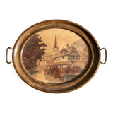 Service tray in marquetry