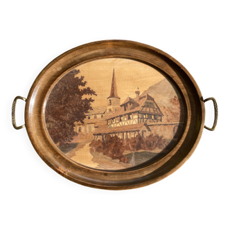 Service tray in marquetry