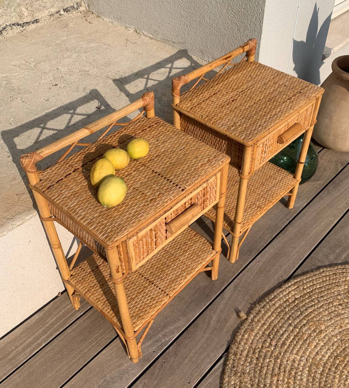 Paire de chevets rotin vintage