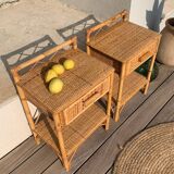 Pair of vintage rattan bedside tables