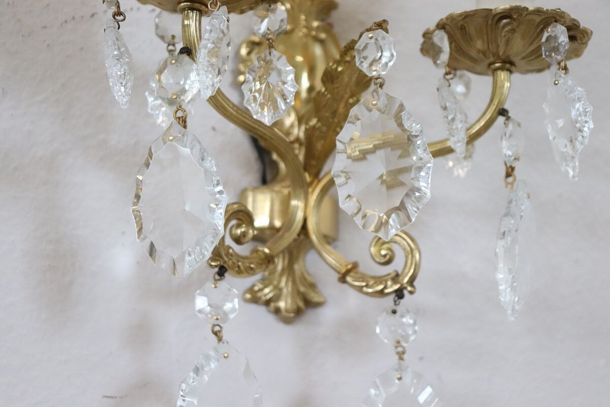 Sconces In Gilded Bronze And Crystal, 1980s, Set Of 2