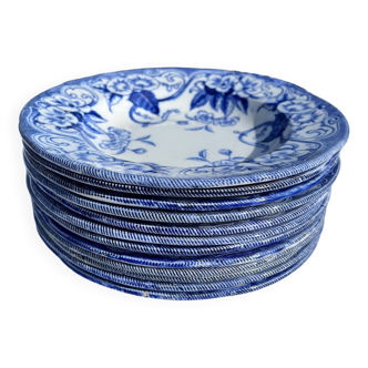 12 Creil and Montereau earthenware soup plates, Flora model