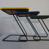 Tables gigognes 50/60, skaï and wrought iron