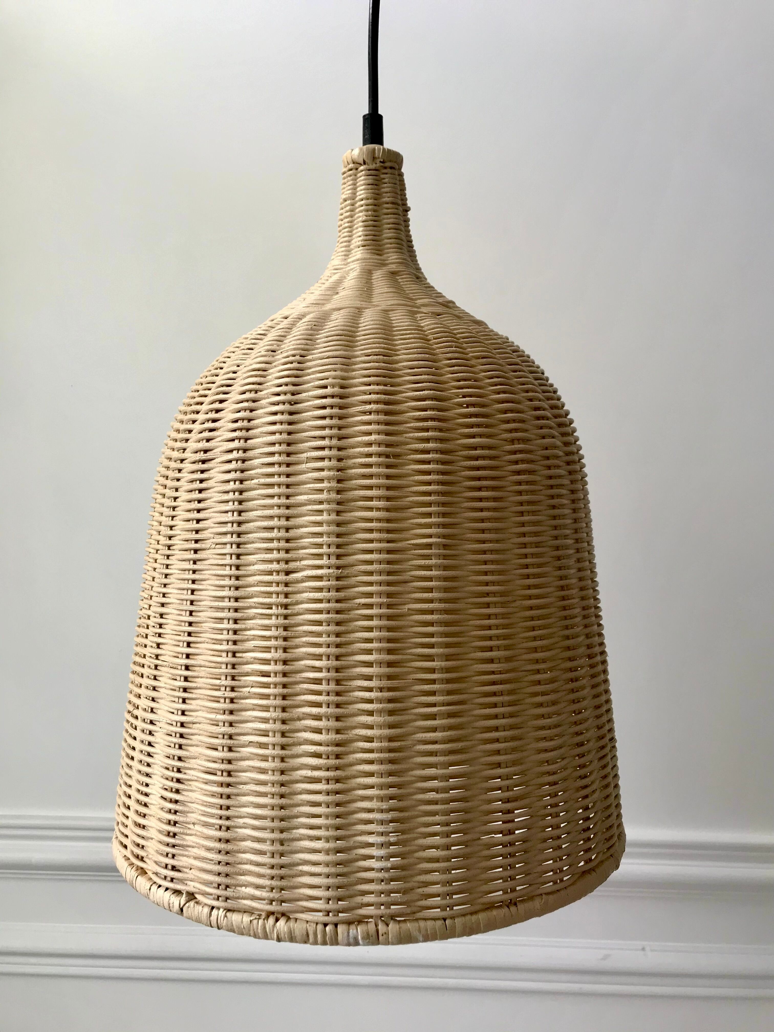 Vintage brushed rattan pendant lamp 80s