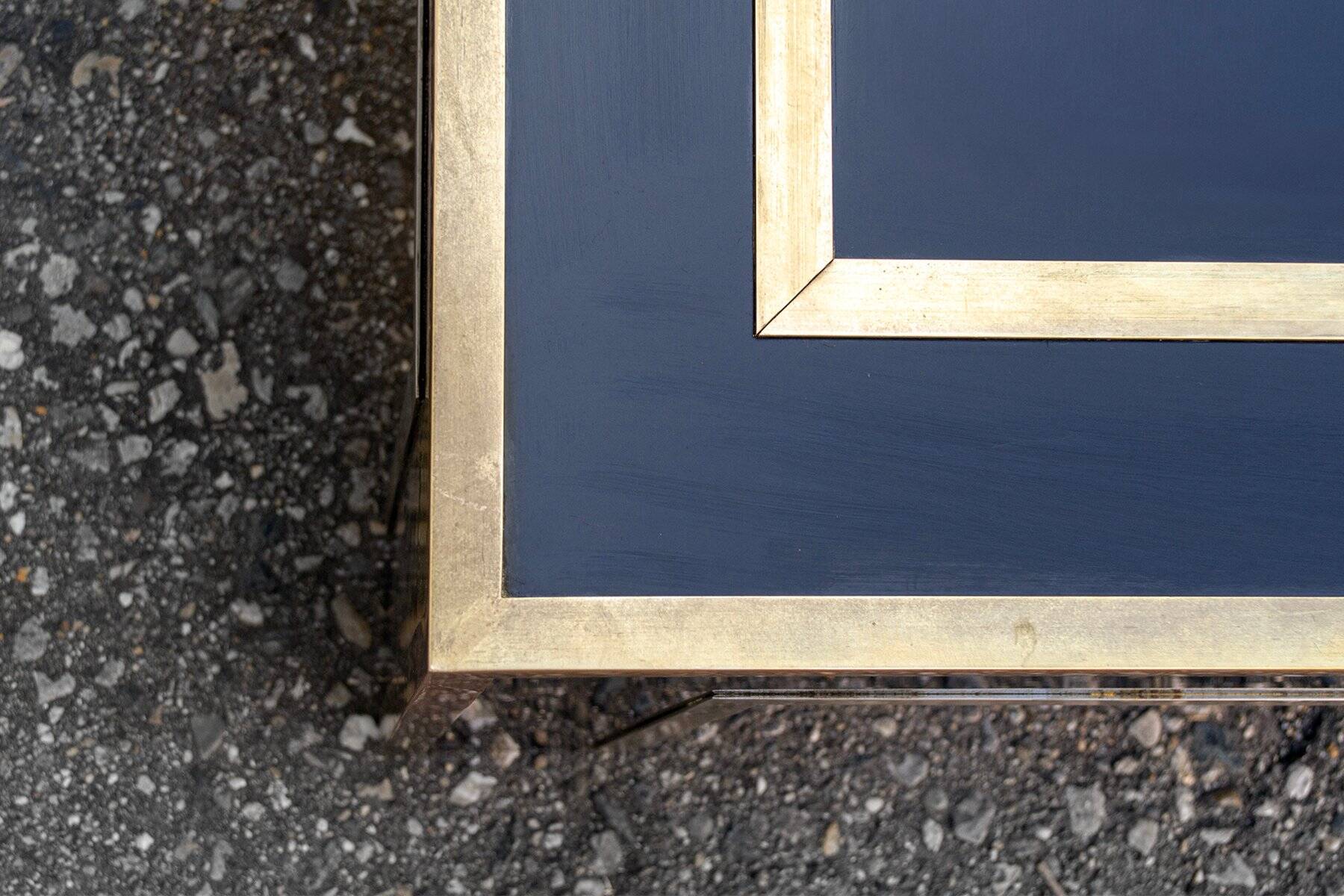 Coffee table with a black laminate, brass and nickel-plated metal frame, 1970s