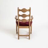 Fauteuil Razorblade, velours bordeaux, chêne, par H. Kjærnulf, Danemark, années 1960.