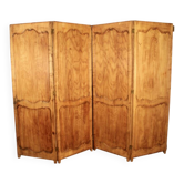 Large cherry wood folding screen with four double-sided panels.